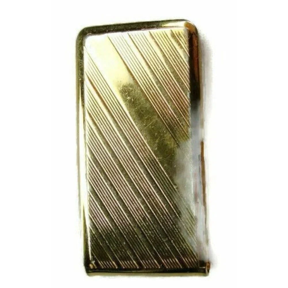Money Clip Etched Diagonal Lines Gold Tone Wallet Credit Card Cash ID Holder